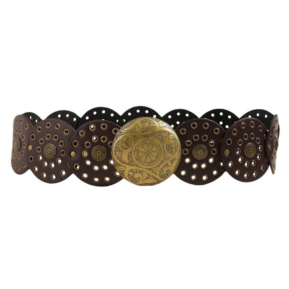 1276 Women Hollow Disc Belt Wide Boho Concho Leather Western Cowboy